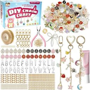 348Pcs 참스 립글로스 열쇠고리 제작 키트 참스가 있는 DIY 공예품 후크 점프 링 롭스터 클랩 체인 및 도구