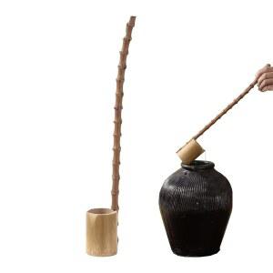 GCFTIFF 대나무 와인 국자 다도 긴 손잡이 서빙 스푼 주방 도구 가정용 뿌리 수제 숟가락 및 찻집용