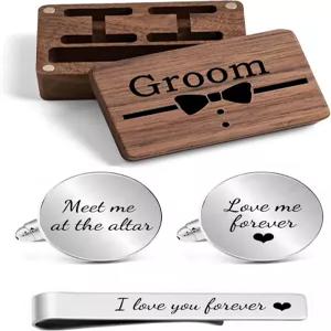 쿠어 맞춤 커프링크 타이 클립 세트 웨딩 주얼리 남성용 각인 선물