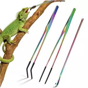 OLIISS 스테인리스강 파충류 먹이 집게 및 숟가락 세트 - 수족관 공예용 10.6인치 스트레이트 곡선 핀셋