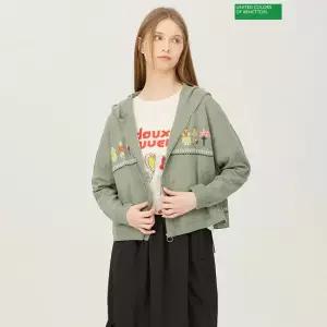 베네통 린넨 블렌드 자수 후드 니트 가디건 BAKC14511