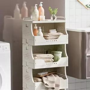 5단선반 다용도 PVC 접이식 바퀴달린 5단 이동식 수납 바구니