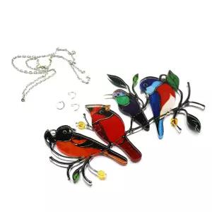 홈카페 카페소품 스테인드글라스 벽걸이 새장식 4마리 창문 썬캐쳐 거실 인테리어 소품