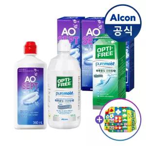 옵티프리 렌즈세척액 에이오셉 플러스 360ml 3개+퓨어모이스트 420ml 1개(+물티슈 40매)