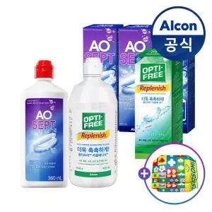 옵티프리 렌즈세척액 에이오셉 플러스 360ml 3개+리플레니시 420ml 1개(+물티슈 40매)