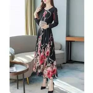 쉬폰원피스 여성 봄 간절기 슬림 플라워 쉬폰 긴팔 롱 원피스