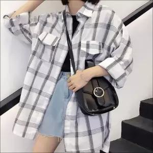 여자 클래식 기장 셔츠 롱 체크무늬 남방 루즈핏