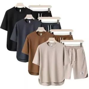 러닝 반팔 츄리닝바지 와플 여름 트레이닝세트 남자 셋업 운동복 반바지 츄리닝