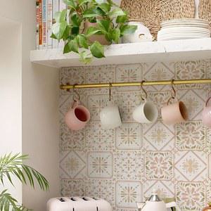 핑크 분홍색 타일 스티커, 벗겨서 붙이는 비닐 벽 데칼 25개, 주방 및 욕실용 접착식 백스플래시