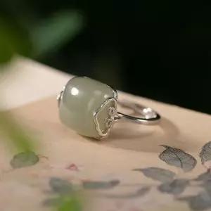 [모두모아]자연주의 청옥 시리즈 레트로 우아한 오픈 반지 옥 구 빈티지 장신구 엄지반지 알반지