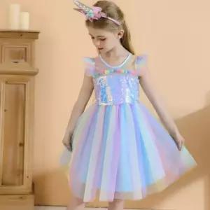 여아 아동 레인보우 유니콘 원피스 공주드레스