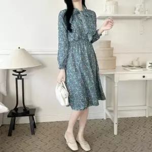 밴딩 롱원피스 러플 꽃무늬 플라워 프릴 긴팔 치마 A라인