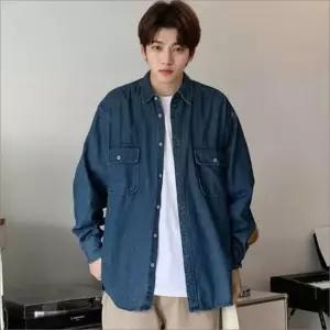 루즈핏 진청 남자 데님 남방 청 편한 셔츠 포켓