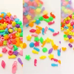 200p 원색 컬러비즈 바다 하트별 여름 키링 팔찌 수업용 여아