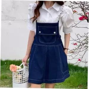 데님 걸리쉬 청멜빵 루즈핏 미니원피스 멜빵 미디멜빵