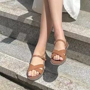 소가죽 미들 샌들 오픈 라인 포인트 절개 토 힐 빅사이즈 뮬 6SS