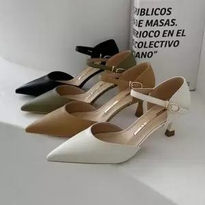 여성 세련된 스틸레토 포인트 5FWY 스트랩 소가죽 슈즈 데일리 하이힐