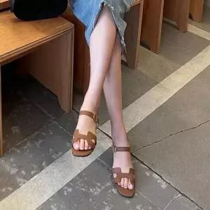 앵클 스트랩 플랫 스트랩 와이드 토 오픈 빅사이즈 6SS 샌들 소가죽