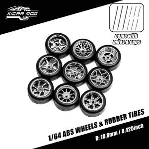 유모차 바퀴 힐 타이어 1/64 모델 자동차 전기도금 실버 휠 고정 고무 포함 다이캐스트 부품용 리벳 4개 1