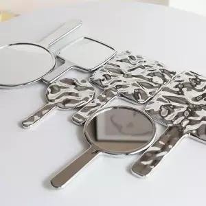 손거울 원형 대형 휴대용 메이크 거울 실버 사각형