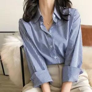 여자 남방 스트라이프 셔츠 카라 클래식 잔줄무늬