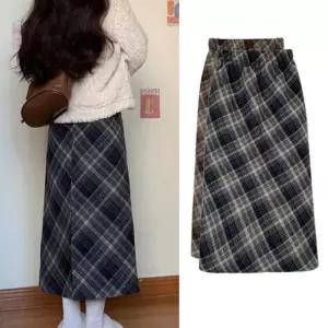 여성 가을 밴딩 의류 하의 체크 롱 DHH-K01 겨울 스커트