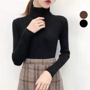 골지 폴라 슬림 풀오버 겨울 긴팔 하이넥 이너 니트