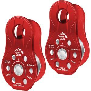 니키 고정판 마이크로 풀리, 28K CE 인증 범용 소형 알루미늄 로프 풀리 슬랙 텐더, 운반/리깅/클라이밍/알로프트 워크/랩링 등 (2팩(28KN 풀리 레드)