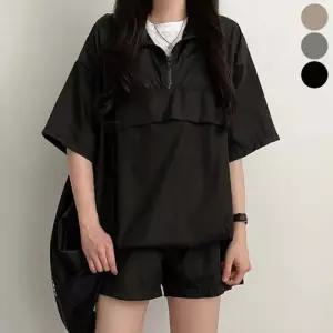 여성 반바지 반팔 반집업 여름 아노락 세트 데일리