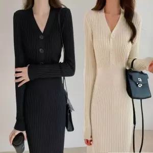 여성 롱 골지 V넥 이너 니트 니트원피스 겨울 슬림핏