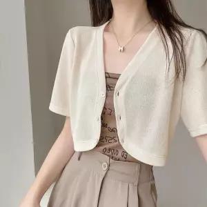 여름용 가디건 니트 반팔 얇은 시스루 블라우스 실크 볼레로 여름 여자