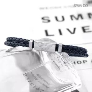 알마니 EGS2995 독수리 엠블럼 네이비 더블 브레이드 남자 가죽 팔찌 d