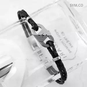 알마니 EGS3171 독수리 엠블럼 ID 바 더블 브레이드 남자 가죽 팔찌 d