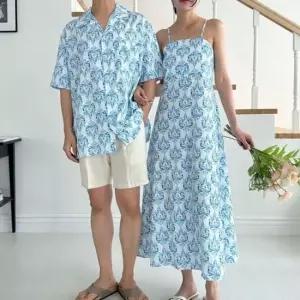 남성 여성 데일리 데칼 커플 클래식 비치 바닷가 패션 원피스 커플룩 비치웨어 커플의상