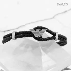 알마니 EGS3237 독수리 엠블럼 블랙 더블 브레이드 남자 가죽 팔찌 d