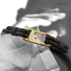 알마니 EGS3245 독수리 엠블럼 골드 로고 더블 브레이드 남자 가죽 팔찌 d