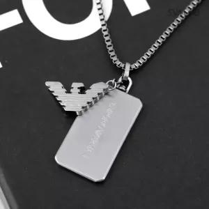 알마니 EGS3167 독수리 엠블럼 실버 톤 도그 태그 더블 팬던트 남자 스틸 목걸이 d