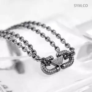 알마니 EGS3291 독수리 엠블럼 큐빅 장식 ID 바 건메탈 남자 스틸 팔찌 d