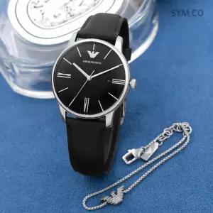 알마니 AR80079 캐쥬얼 라운드 클래식 블랙 아날로그 남자 가죽 시계 d