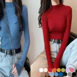 여자 니트 하프넥 긴팔 이너티 반목 슬림핏 쫀쫀 골지