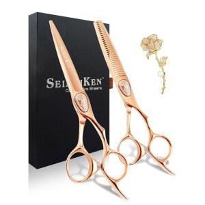 [미국배송] 세이메이켄 프로페셔널 헤어 커팅 가위 가위 및 얇아짐 세트 - 일본산 440C 스테인리스 스틸 - 헤어 스타일링 가위 - 헤어 스타일리스트용 이발 가위 - 헤어 트리밍 가위 여성 및 남성