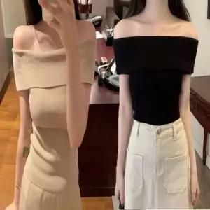 여자 민소매 오프숄더 민소매 니트 골지 깔끔한 여름