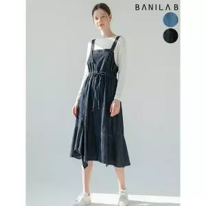 [바닐라B]여성 허리스트링 데님 멜빵 원피스