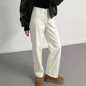 여자 빅사이즈팬츠 앞포켓 피치기모 일자 통 면바지_3