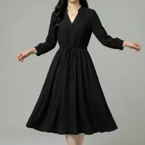 [페이릿] [88까지]홀 모던 시크 하객룩 허리밴딩 브이넥 롱 원피스