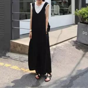 여자 루즈핏 민소매 점프수트 브이넥 편한 레이어드