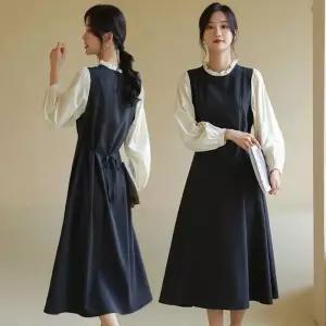 원피스 레이어드 단아한 하객룩 프릴 롱 넥 레이스