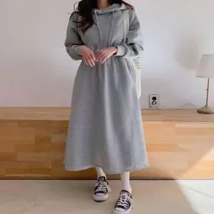 여자 면 가을 롱 겨울 A라인 후드원피스 허리밴딩