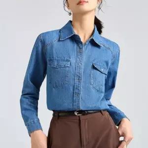 여자 캐주얼 깔끔한 셔츠 데님 오피스룩 진청 청남방