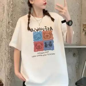 상의 반팔티 오버핏 곰돌이 캐릭터 프린팅 2컬러